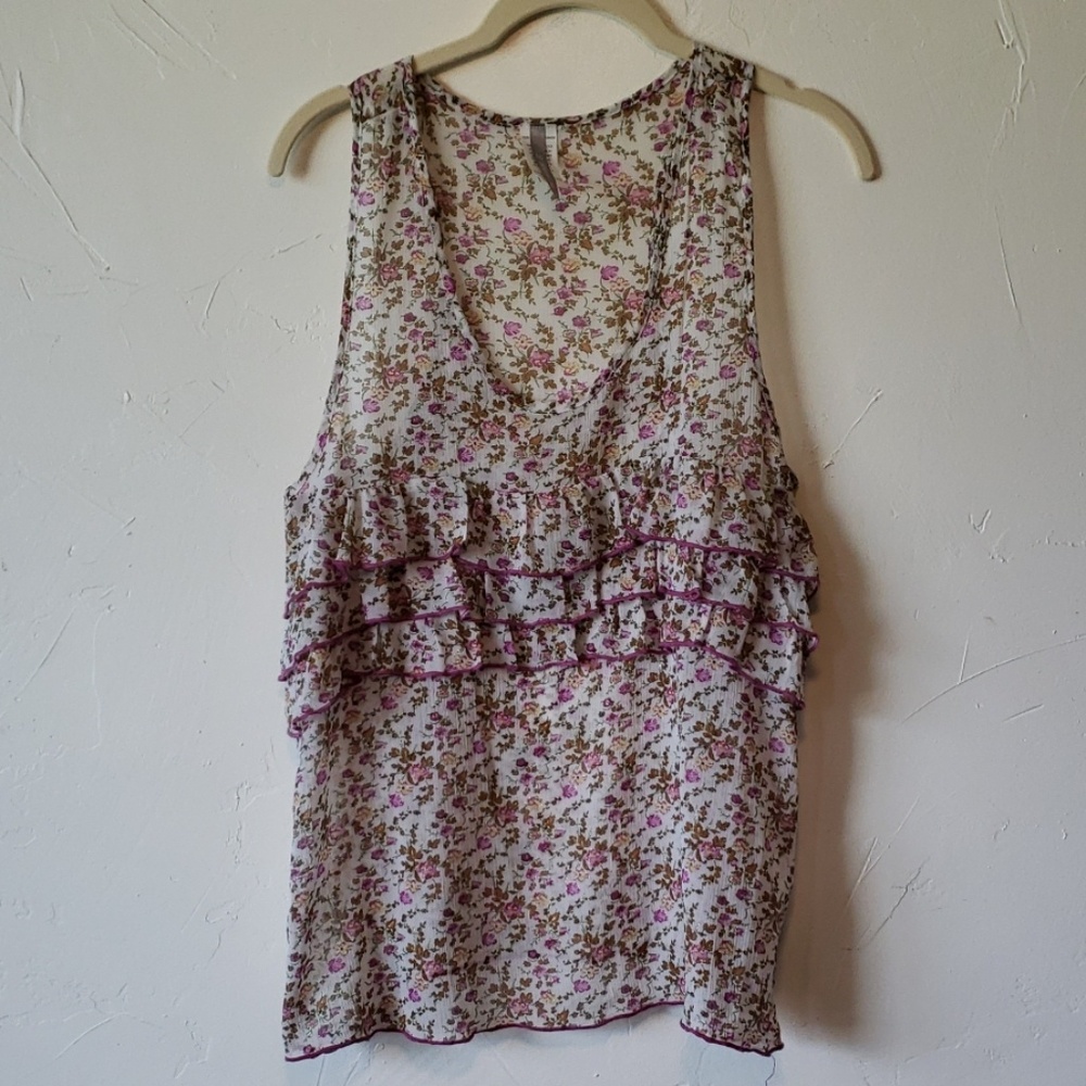 LG 2 hearts Racer back ruffled front tank Sheer